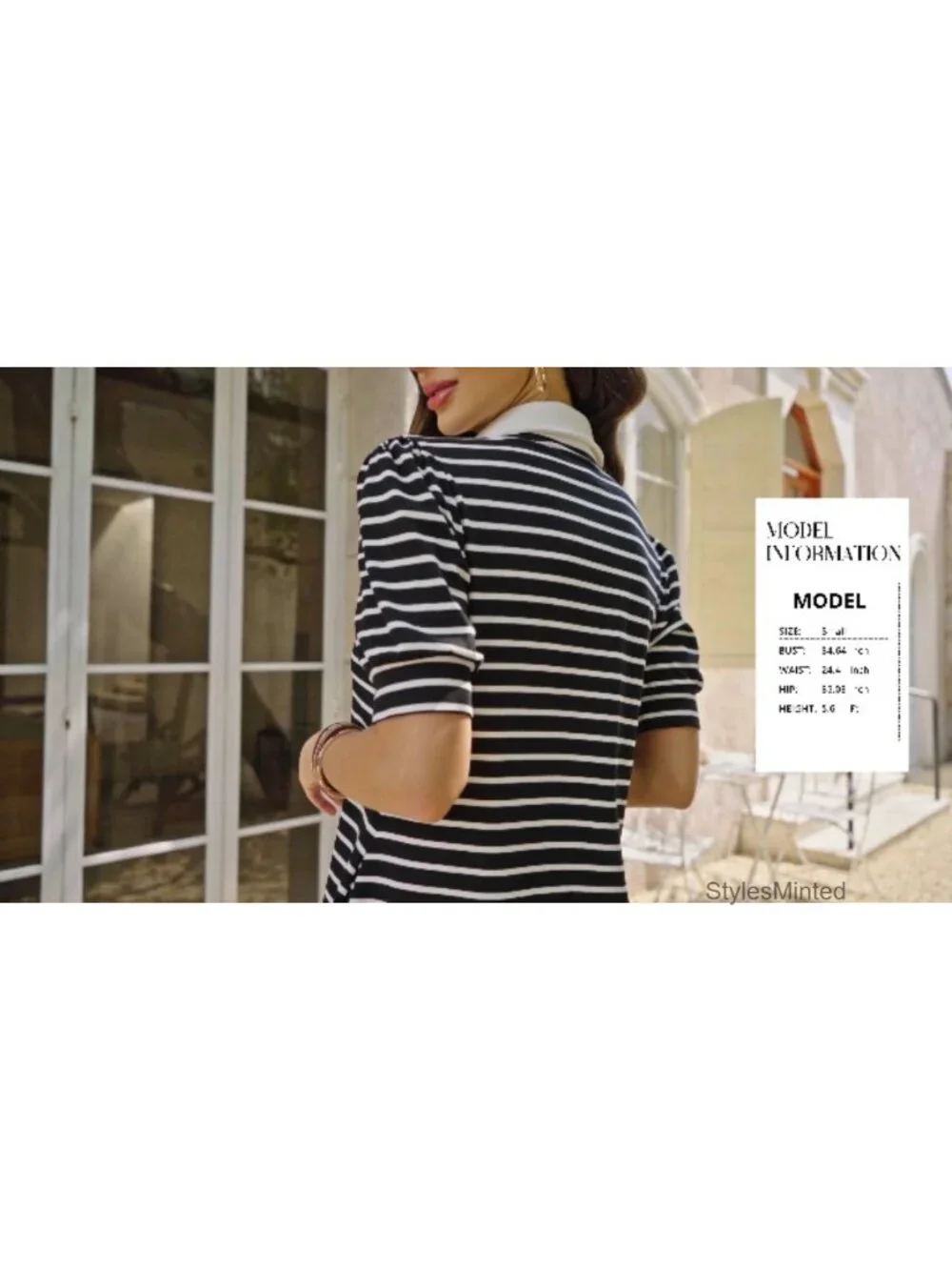 Striped A-Line Mini Dress with Pockets V-Neck Puffy Short Sleeve Summer Casual